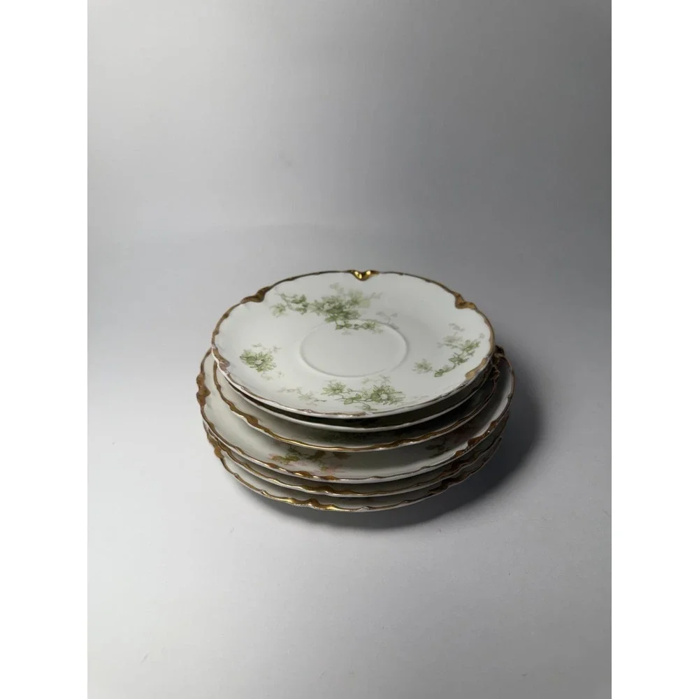 Set of 6 Haviland Limoges France Plates And Saucers Schleiger Floral Gold White